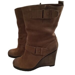 Halogen Wedge Leather Boots Brown Size 8.5